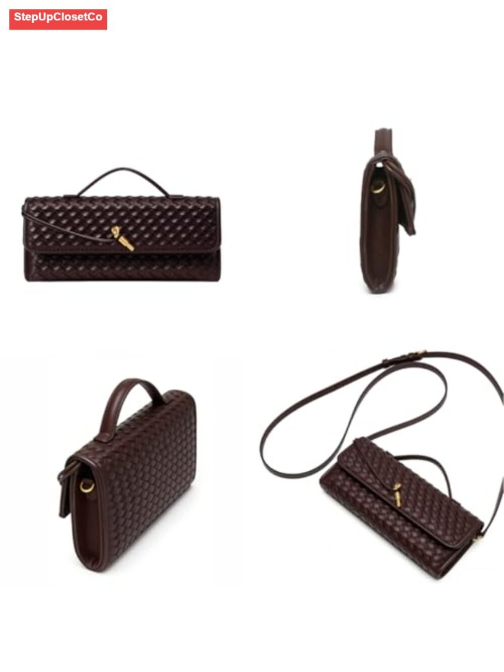 Woven Handbag for Women PU Leather Evening Clutch Shoulder Crossbody Bag - Picture 3 of 5